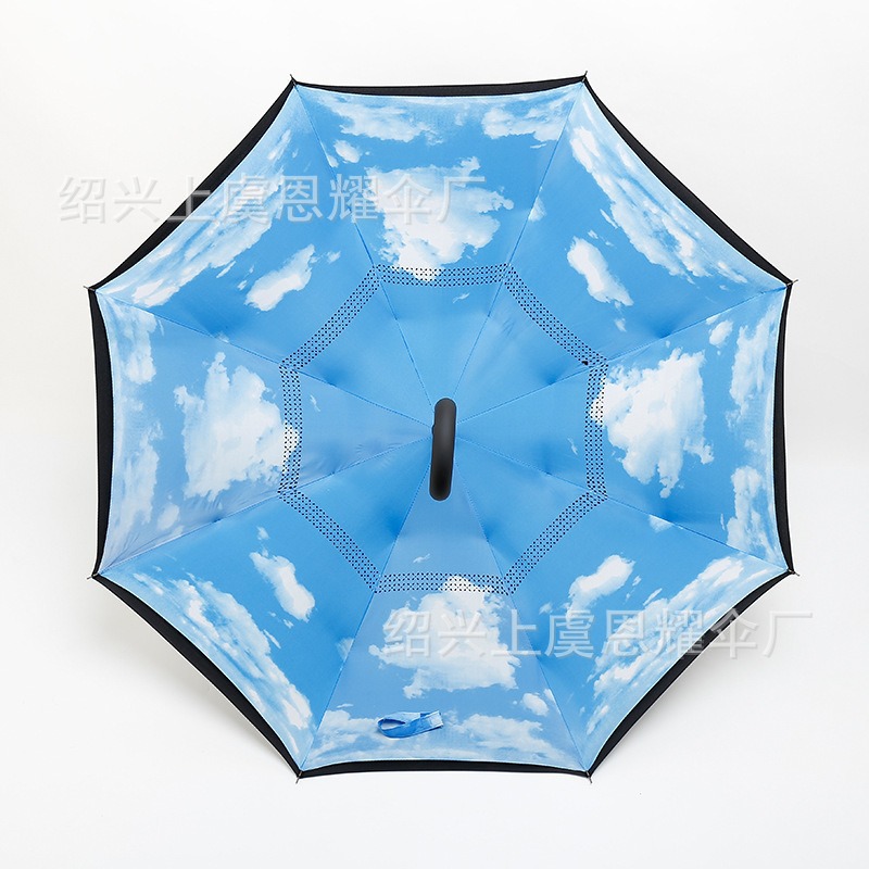 防层双层反向伞遮阳伞直柄伞广告伞户创意免手持旋转