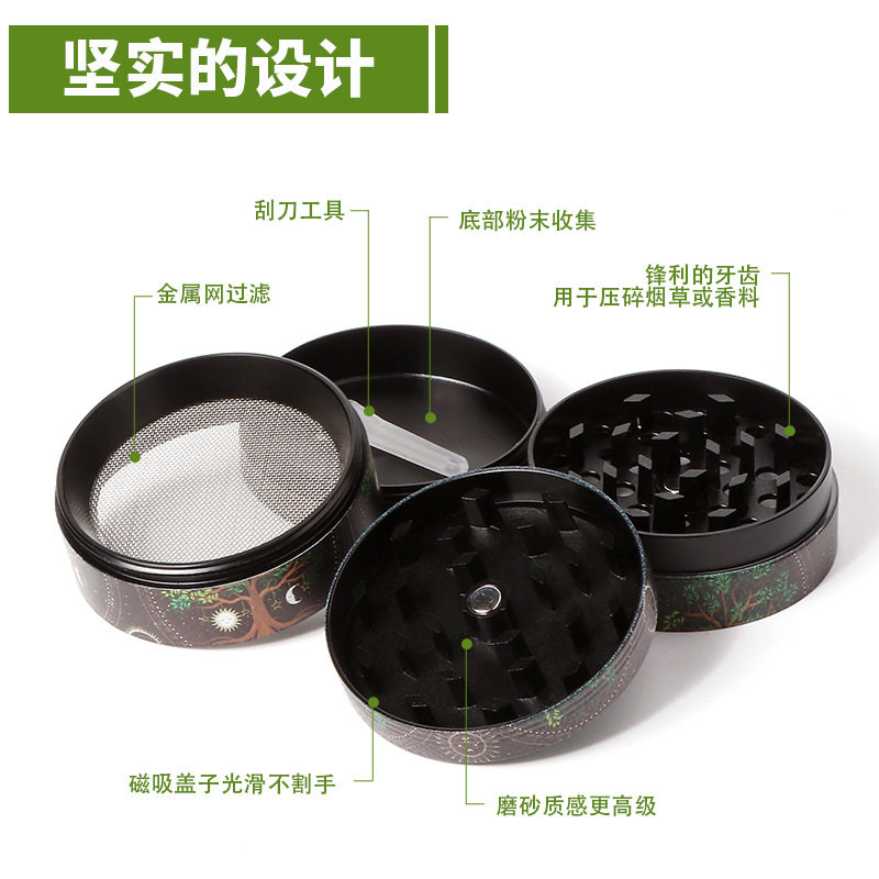 热销uv彩印全包磨烟器 50mm四层锌合金多色金属研磨器GRINDER