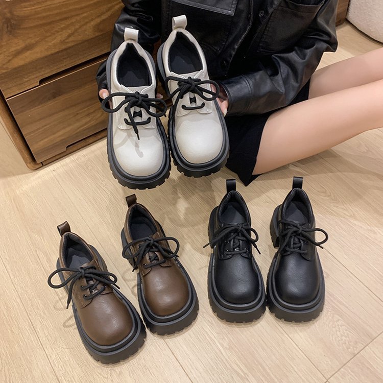 小个子松糕厚底小皮鞋女秋季新款复古英伦风百搭增高单鞋大头配裙
