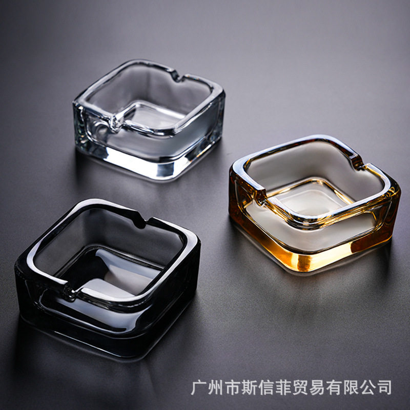 玻璃烟灰缸防飞灰客厅水晶大号方形缸高档办公室烟碟酒店ktv商用
