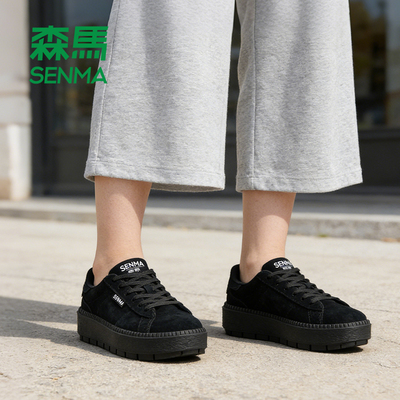 森马女鞋黑色增高松糕板鞋