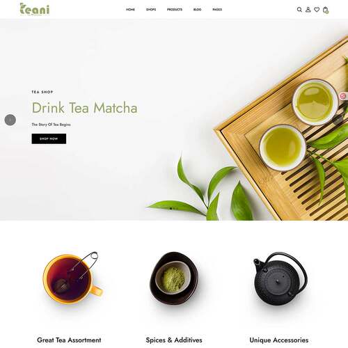 无风险Teani茶叶店和有机商品店响应式Shopify2.0主题模板