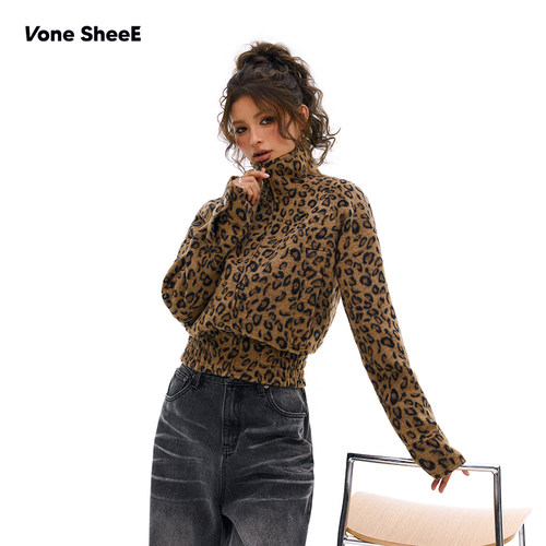 Vone SheeE美式复古豹纹修身辣妹外套女秋冬季收腰显瘦短款上衣