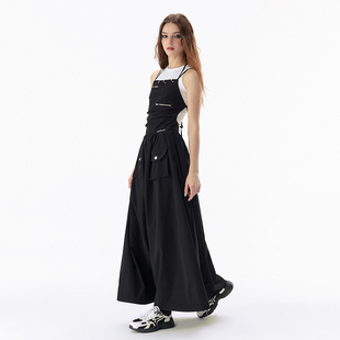 裙挂脖吊带裙黑色连衣裙长裙女夏季 Vone SheeE辣妹设计感小众工装