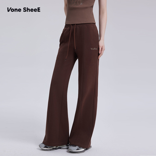 SheeE美式 2025新款 运动微喇叭卫裤 女夏季 黑色显瘦直筒休闲裤 Vone