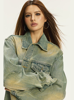 Vone SheeE美式复古做旧牛仔外套女2026秋季新款宽松休闲百搭上衣