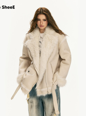 Vone SheeE 美式复古宽松大翻领机车外套女新款通勤气质设计高级