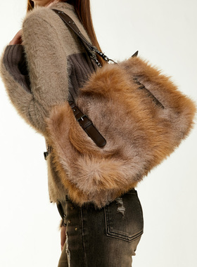 Vone SheeE 美式复古皮草毛绒包包辣妹托特包单肩包手提包