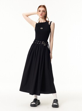 Vone SheeE设计感小众小香风裙子夏季女修身长裙黑色连衣裙背心裙