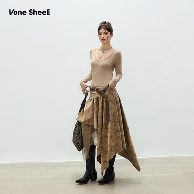 Vone SheeE美式复古废土风假两件拼接连衣裙女2026春秋通勤辣妹裙