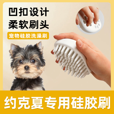 约克夏专用硅胶洗澡刷子宠物小狗狗搓澡按摩刷沐浴清洁工具用品