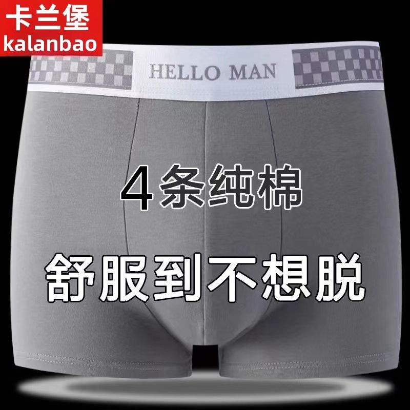 4条装纯棉男士内裤男款奢华抗菌大码平角裤青少年潮流四角短裤子