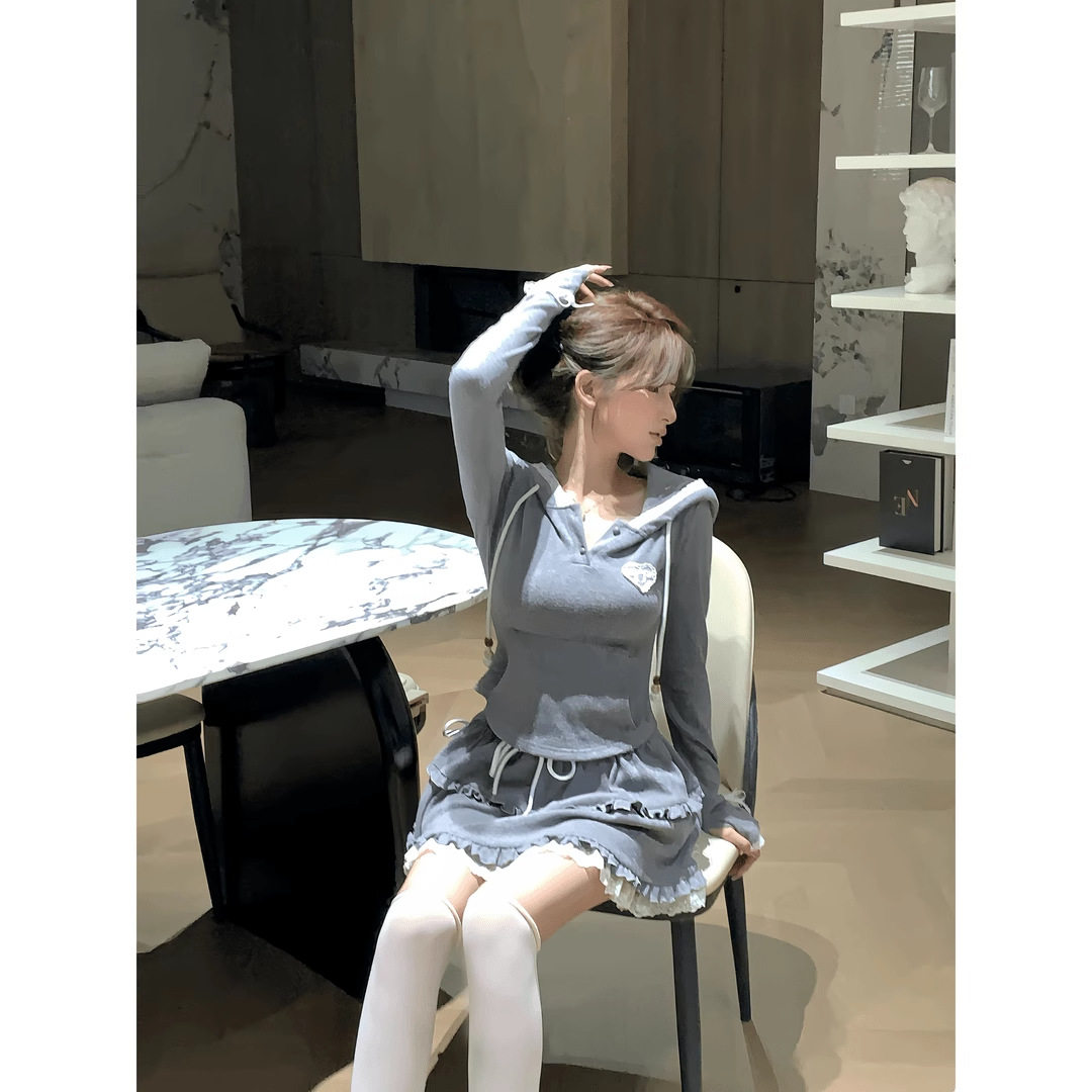 大码微胖mm甜辣妹纯欲风套装女春