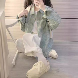 小香风绿色外套女chic春秋季薄款夹克宽松休闲百搭开衫上衣棒球服