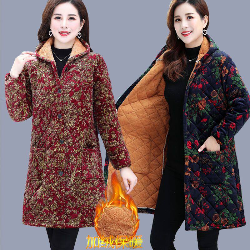 中老年女冬装中长款棉服