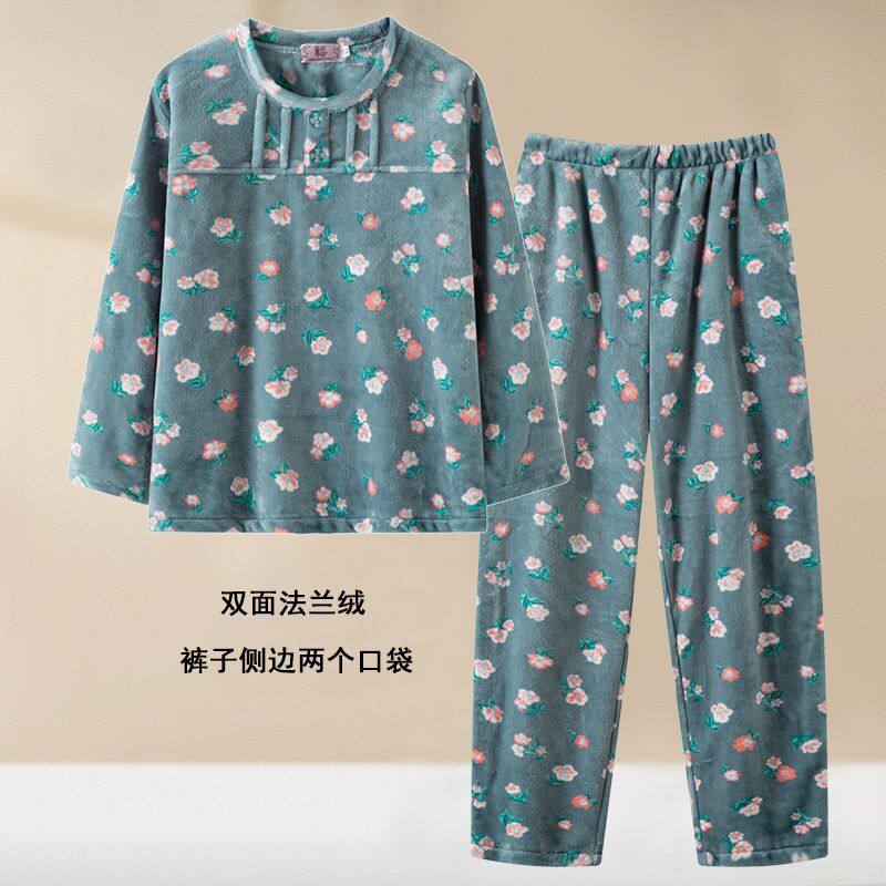 秋冬季法兰绒睡衣妈妈款