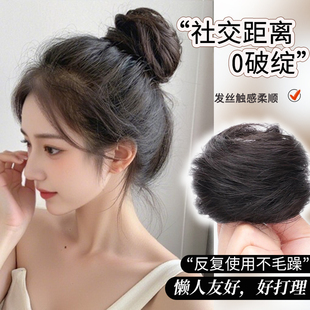 丸子头假发真发发圈龙须花苞头盘发自然专用蓬松神器真发丝低双直