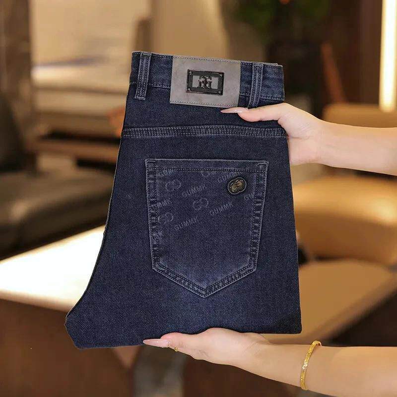 LHMN轻奢男装秋季牛仔裤商务休闲宽松直筒弹力百搭爸爸.装黑色男