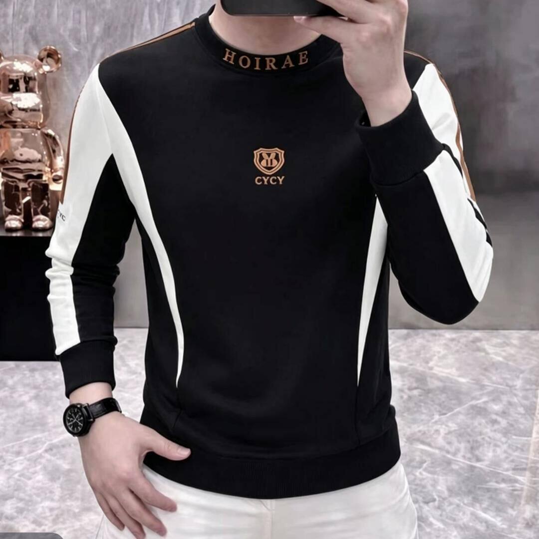 锋界服饰欧货轻奢男士秋季新款时尚潮流休闲拼接印花卫衣圆领T