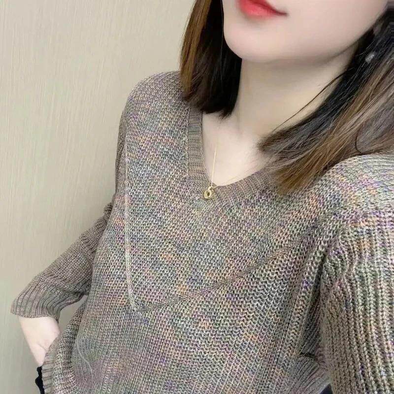 2蒙派臻选百货女士装春秋彩色慵懒风毛衣百搭宽松显瘦针织衫上衣