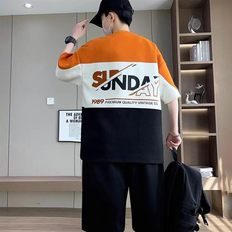 格慕高定轻奢男装大码男士夏宽松速干运动短袖短裤套装五分青少年