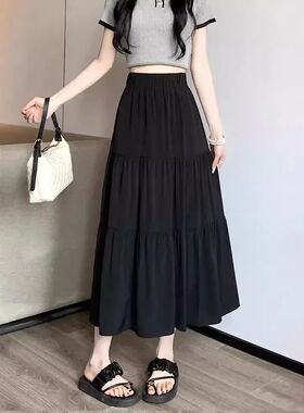 High waisted A-line spliced elastic dress高腰A字型松紧连衣裙