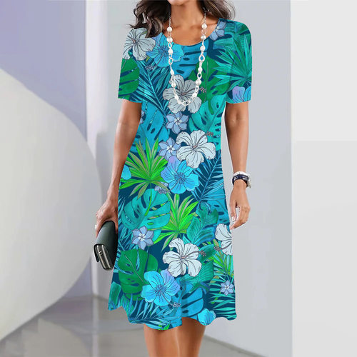 Ladies' printed casual short sleeved dress女士印花短袖连衣裙
