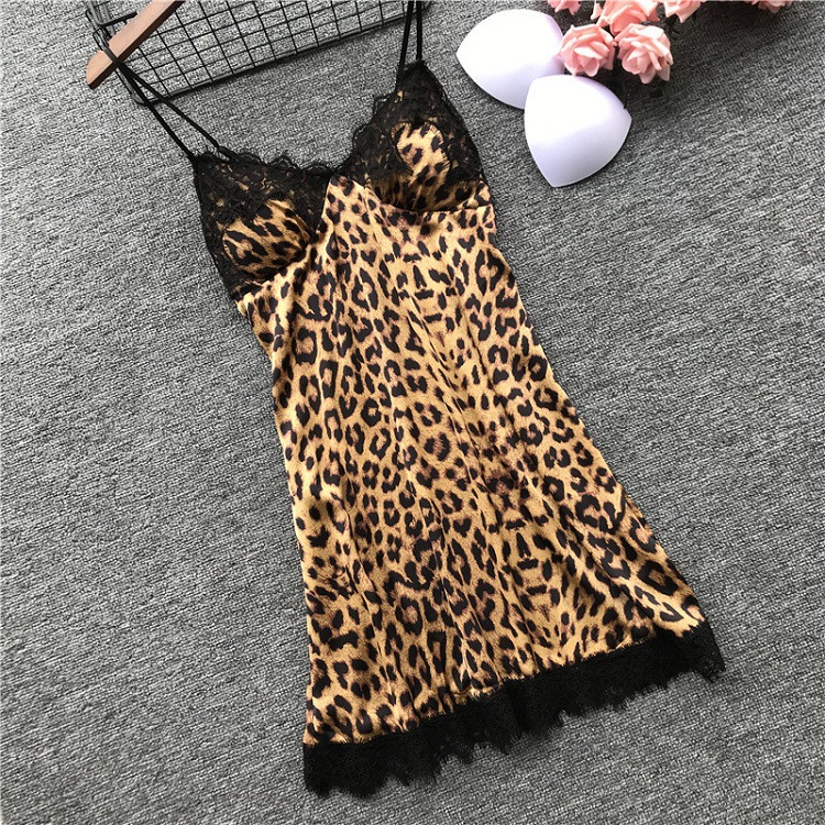 Sexy suspenders deep V lace edge leopard print dress2022