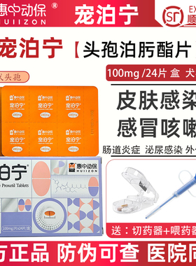 宠泊宁头孢泊肟酯片宠物猫狗狗皮肤病感冒皮炎泌尿消炎药惠中动保