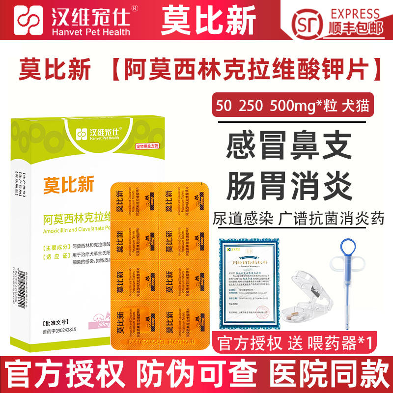 汉维莫比新阿莫西林克拉维酸钾片宠物狗狗猫外伤猫鼻支感冒消炎药