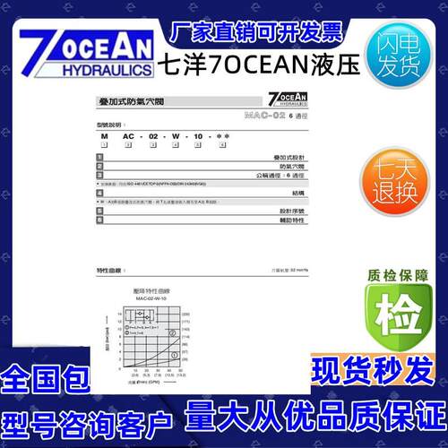 台湾7OCEAN单向阀七洋叠加式防气穴阀MAC-02-A-10MAC-03-B-10W
