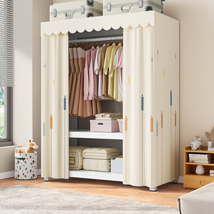 全封闭式简易货架衣柜卧室家用出租房金属组装结实耐用衣帽间防尘
