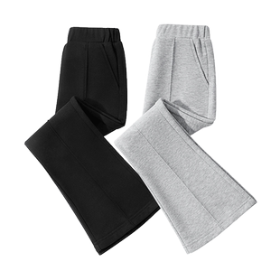 拉夏贝尔女童喇叭裤儿童2026新款女孩黑色春装微喇长裤大童裤子春