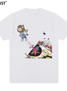 Kanye West辍学小熊短袖T恤侃爷Graduation说唱Hip Hop情侣男女潮