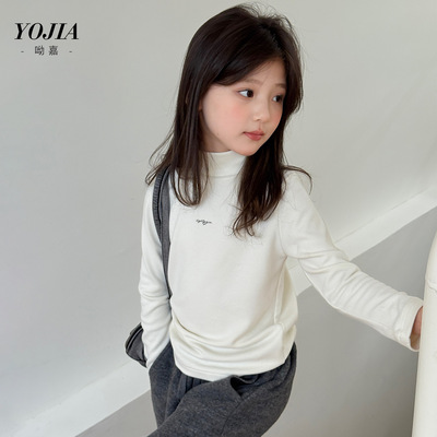 YOJIA女童半高领打底衫冬季2025新款洋气加绒童装长袖T恤儿童冬装