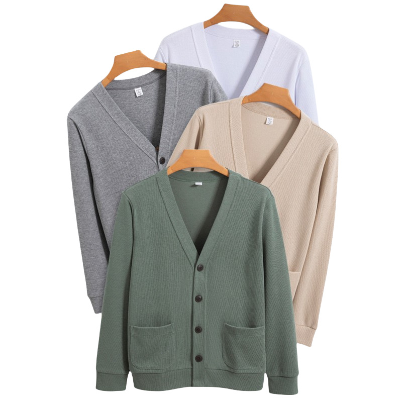 男士开衫V领针织衫外套新疆长绒棉宽松休闲免烫高品质男装毛衣