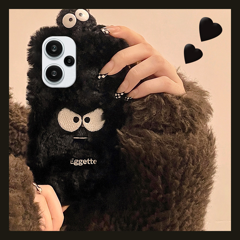 毛茸茸毛绒绒刺绣煤球手机壳