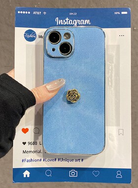 ins风金属山茶花花朵适用华为pura80pro手机壳pura70简约p60挂绳p50por立体p40蓝色p30新款huawei牛仔纹手提p