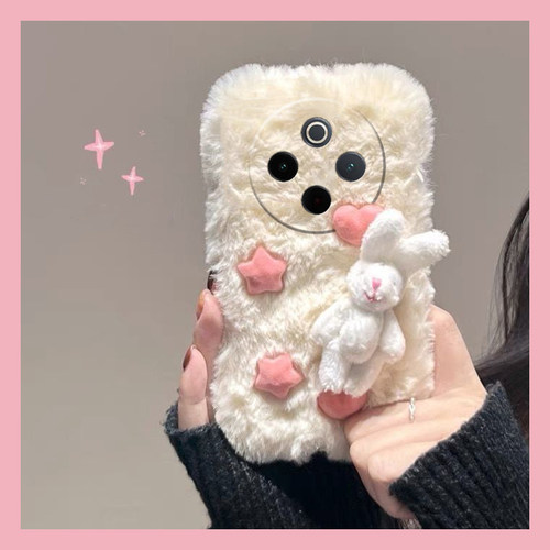 爱心兔子适用vivoy300i手机壳y200gt少女心y100t可爱y200i卡通y77e秋冬y97毛绒y93s硅胶y53毛茸茸vivo/y35y33