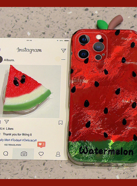 ins风红色西瓜适用支架iPhone16promax手机壳15plus立体14支架13mini迷你1211水果xr8硅胶7xsmax6夏天5s/se3