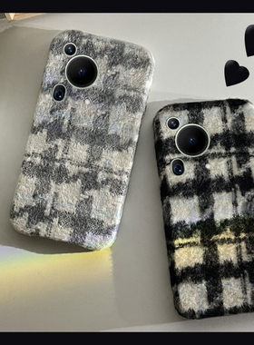 韩系千鸟格适用华为pura70pro手机壳p60art绒布p50e小众p40por+十p30日韩p20毛毛p10plus秋冬季p9硅胶毛绒绒p