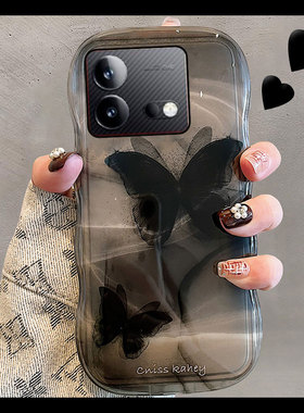 黑色晕染蝴蝶适用vivoiqooneo9手机壳iqooneo8pro活力版5韩系7se小众855竞速版1z硅胶neo3高级感vivo个性6se