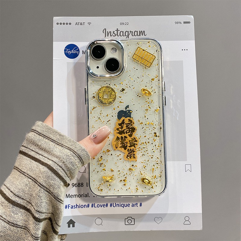 手机壳滴胶金箔潮牌立体元宝铜钱