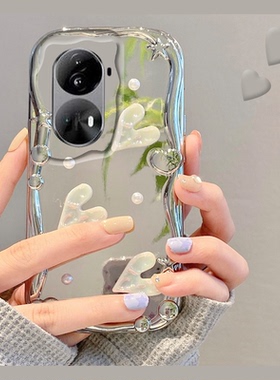 日韩立体珍珠爱心适用opporeno11手机壳reno11pro电镀0pp0高级感0ppo简约por镜面reon个性创意小众硅胶软壳女