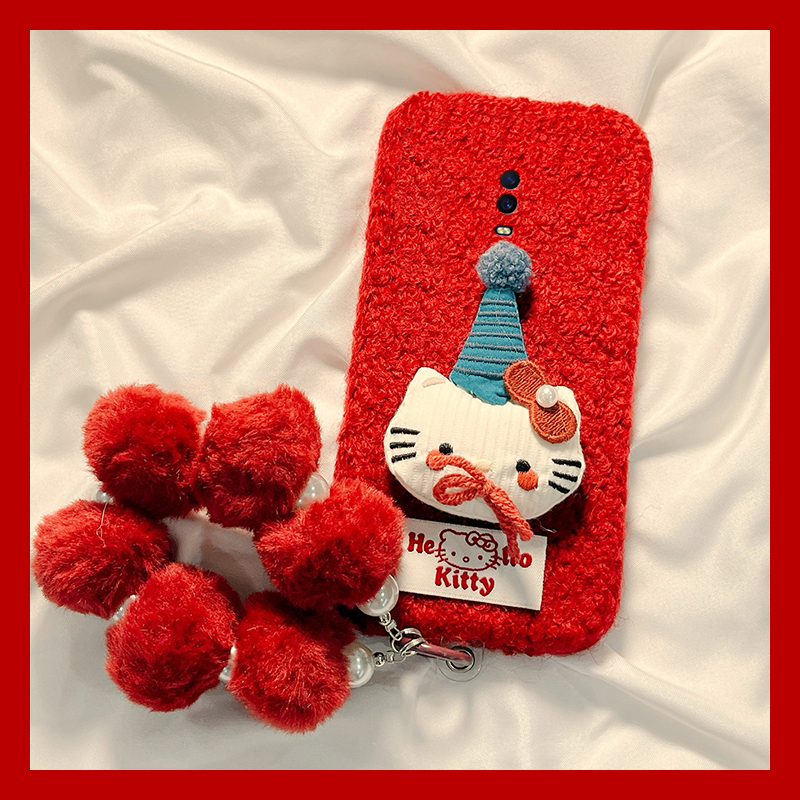 圣诞帽子kt猫适用oppor17pro手机壳r15x梦境版r11splus毛球r9s挂链r7plus秋冬季r17毛绒oppo毛茸茸0pp0卡通软