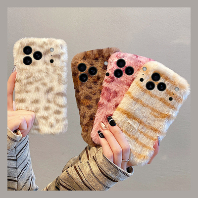 韩系棕色豹纹适用苹果17promax手机壳华为pura80荣耀400pro小米15撞色vivos30毛茸茸opporeno14秋冬季x200软p