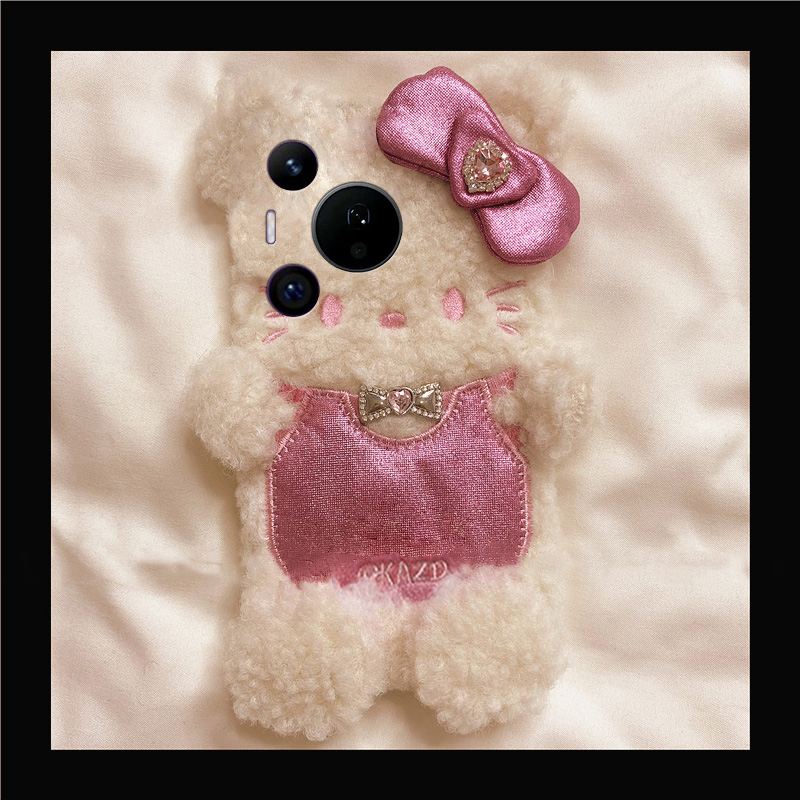 背带裤蝴蝶结kt猫适用华为pura80pro+手机壳pura70ultra呆萌p60art可爱40por+十p30秋冬p20毛绒p10plus毛茸茸