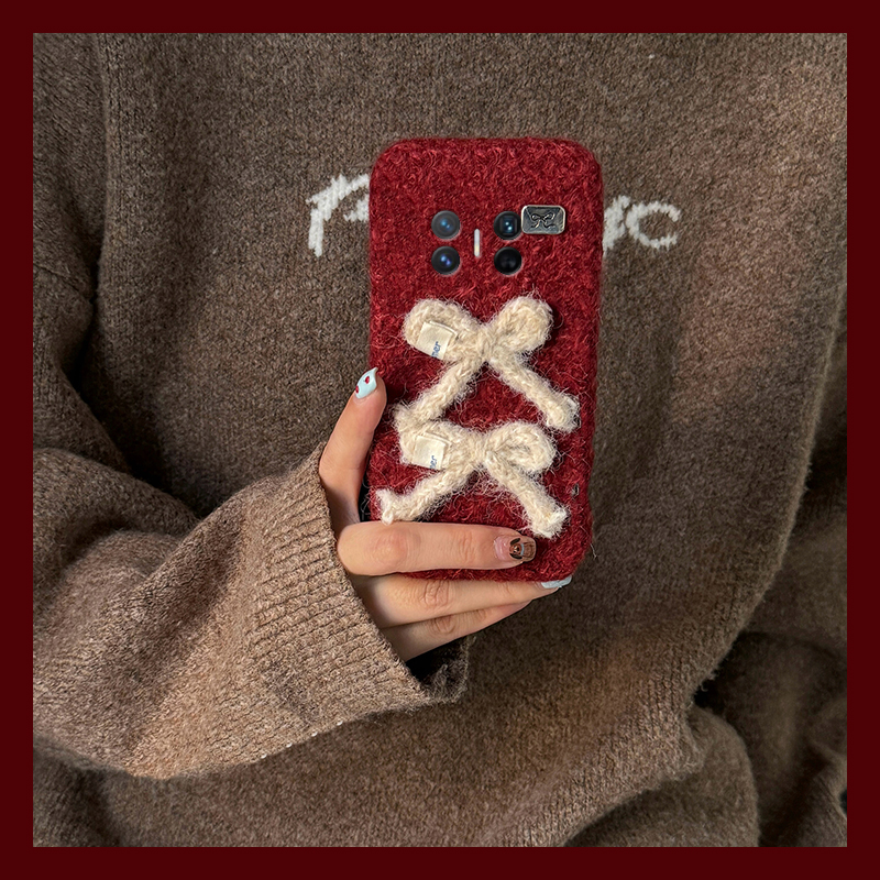 ins风红色蝴蝶结适用华为magicv3手机壳magicvs2新年p50绒布pockets立体matexs2毛绒x5折叠屏x3秋冬季ocket2