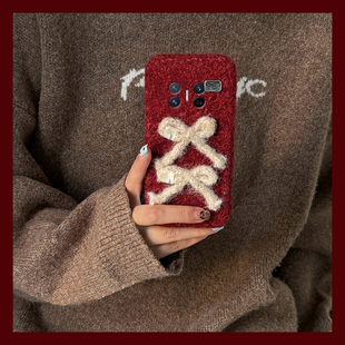 ins风红色蝴蝶结适用华为magicv3手机壳magicvs2新年p50绒布pockets立体matexs2毛绒x5折叠屏x3秋冬季 ocket2