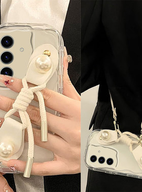 斜挎珍珠腕带适用三星s24plus手机壳s23ultra可背s22fe少女21+a54韩系a51高级感a72硅胶a33个性a32小众a71十